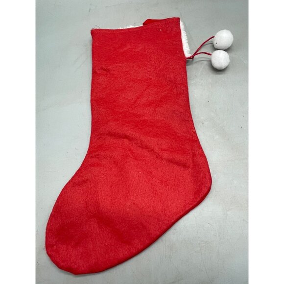 Christmas stocking belt valet felt red foe fur white puff balls 17" READ - Picture 4 of 7